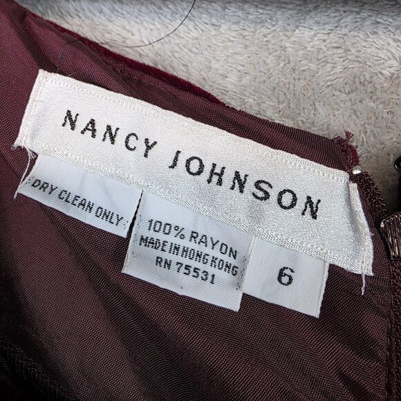 Nancy Johnson Dress Womens 6 Red Velvet Puff Sleeve Scoop Neck Maxi Formal Gown - Picture 3 of 9